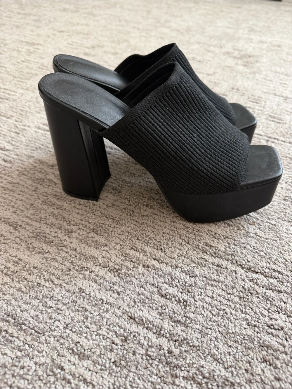 Black Knit Platform Slide Sandals - Women